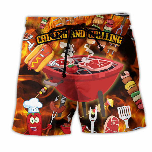 Food Chilling and Grilling BBQ Party Red Style - Beach Short - Owl Ohh