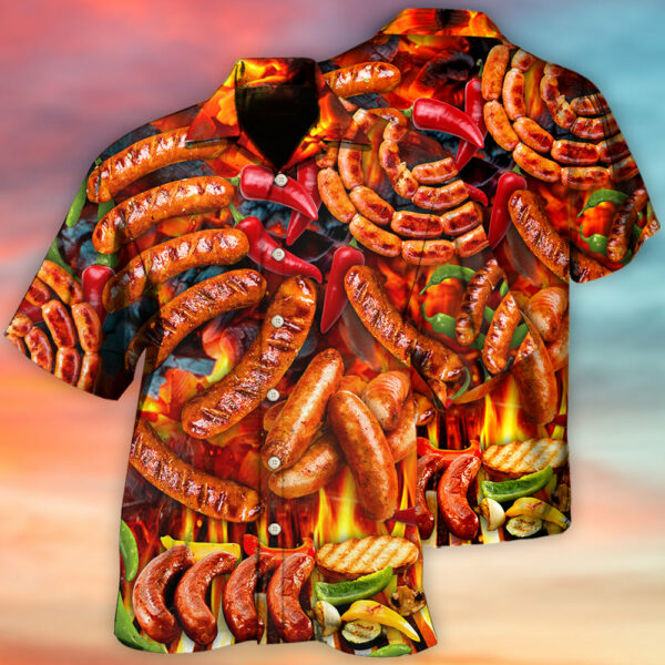 BBQ Hot Grilled Sausage Style - Hawaiian Shirt  - Owl Ohh - Image 2