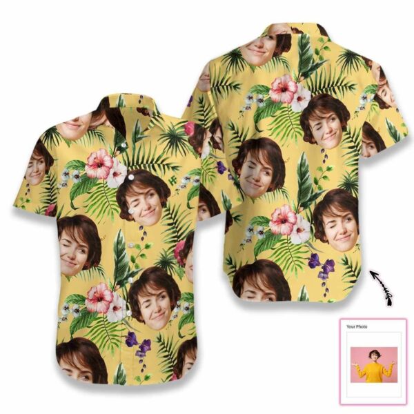 Beach Shirt Shop Funny Personalized Flower Pattern Hawaiian Shirts Custom Face  - Free Design 9to5vibe