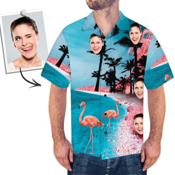 Custom Face All Over Print Hawaiian Shirt Seaside Flamingos  - Free Design 9to5vibe