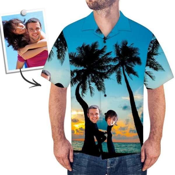 Custom Face All Over Print Hawaiian Shirt Seaside Sunset  - Free Design 9to5vibe