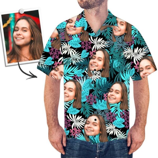 Custom Face All Over Printed Hawaiian Shirt Leaves  - Free Design 9to5vibe