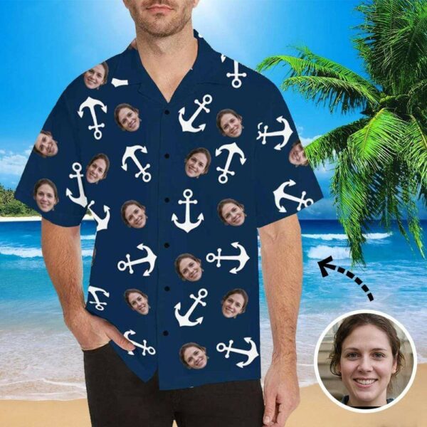 Custom Face Anchor Blue Men's All Over Print Hawaiian Shirt  - Free Design 9to5vibe