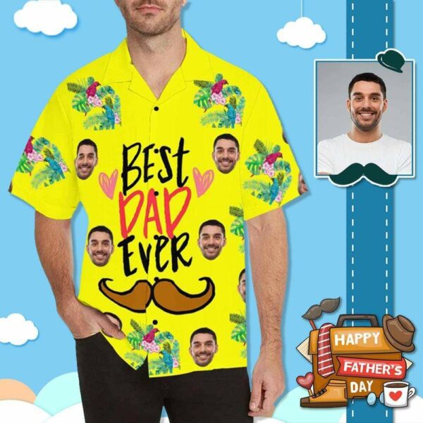 Custom Face Best Dad Ever Yellow Men's All Over Print Hawaiian Shirt - Free Design 9to5vibe