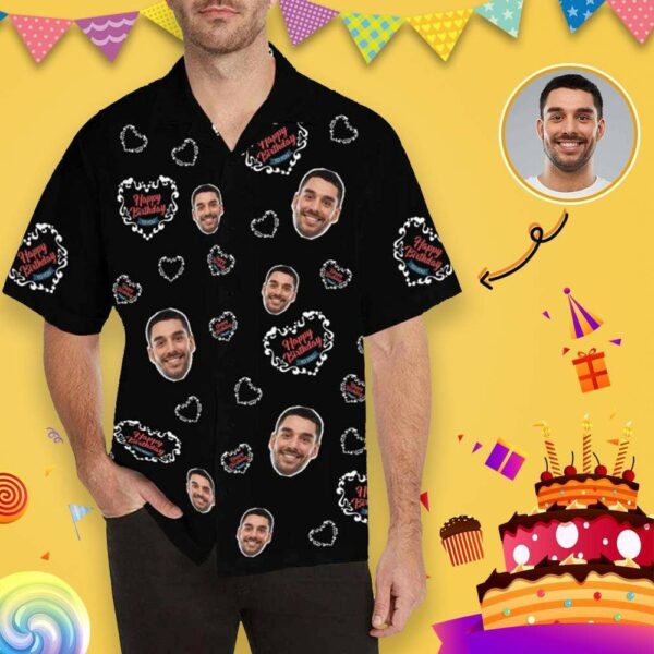 Custom Face Birthday Hearts Men's All Over Print Hawaiian Shirt  - Free Design 9to5vibe