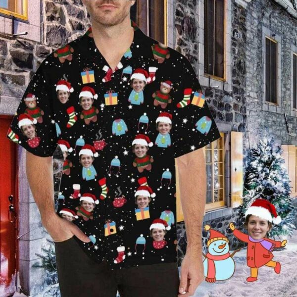 Custom Face Christmas Black Hawaiian Shirts - Free Design 9to5vibe