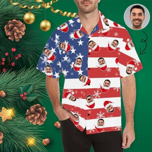 Custom Face Christmas Flag Men's Hawaiian Shirt  - Free Design 9to5vibe