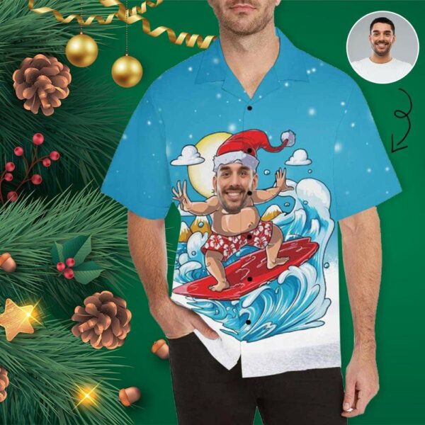 Custom Face Christmas Hat Men's Hawaiian Shirt - Free Design 9to5vibe