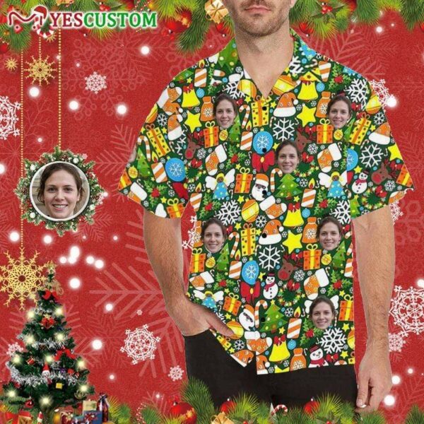 Custom Face Christmas Patterns Men's All Over Print Hawaiian Shirt - Free Design 9to5vibe