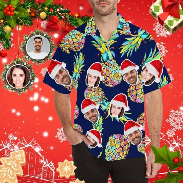 Custom Face Christmas Pineapple Men's All Over Print Hawaiian Shirt - Free Design 9to5vibe