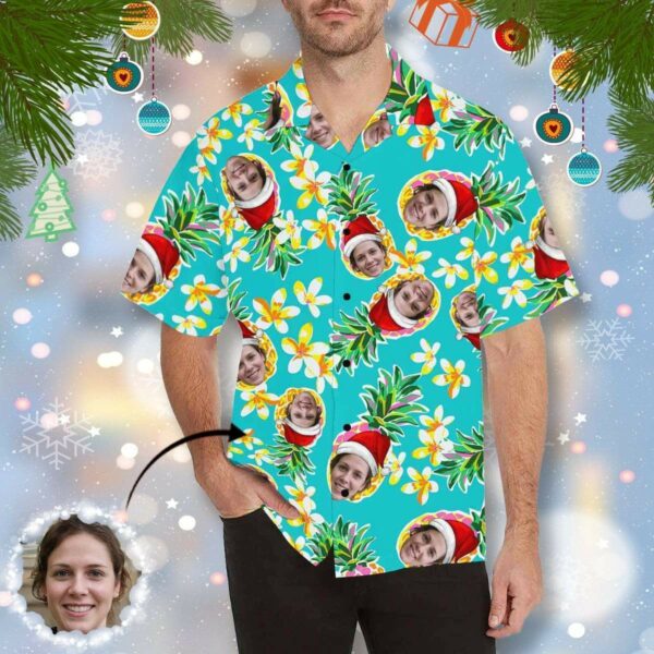 Custom Face Christmas Pineapple Men's All Over Print Hawaiian Shirt  - Free Design 9to5vibe