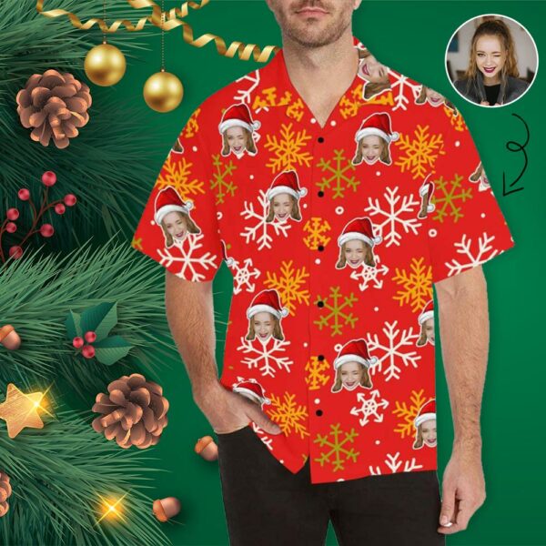 Custom Face Christmas Snowflake Men's Hawaiian Shirt - Free Design 9to5vibe