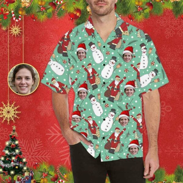 Custom Face Christmas Snowman Men's All Over Print Hawaiian Shirt - Free Design 9to5vibe