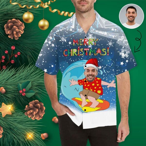 Custom Face Christmas Surfing Men's Hawaiian Shirt - Free Design 9to5vibe