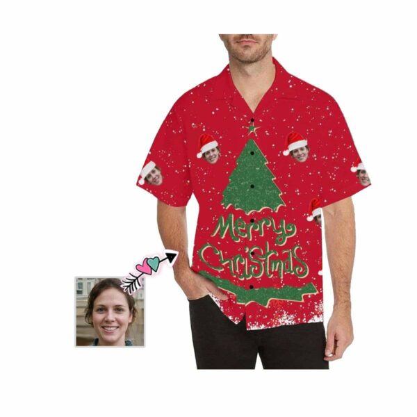 Custom Face Christmas Tree Christmas Men's All Over Print Hawaiian Shirt  - Free Design 9to5vibe