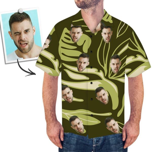 Custom Face Dark Green Hawaiian Shirt Leaves - Free Design 9to5vibe