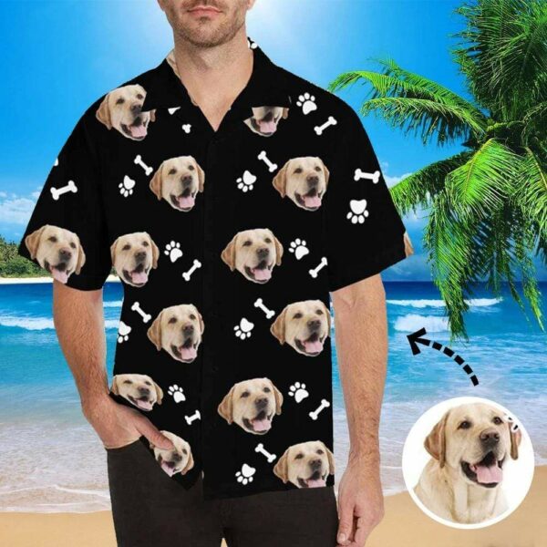 Custom Face Dog And Bone Men's All Over Print Hawaiian Shirt - Free Design 9to5vibe