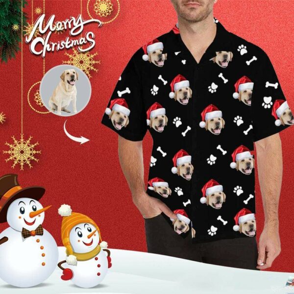 Custom Face Dog Bone Christmas Hat Men's All Over Print Hawaiian Shirt - Free Design 9to5vibe