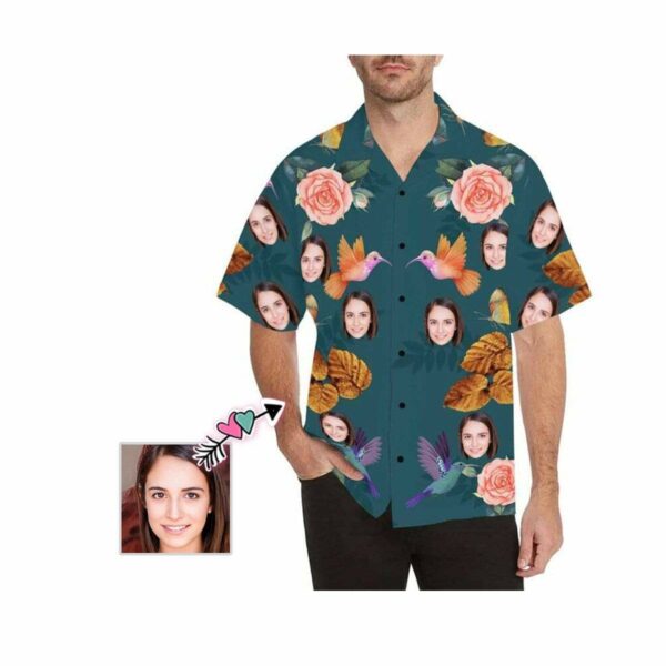 Custom Face Flower And Bird Men's All Over Print Hawaiian Shirt  - Free Design 9to5vibe