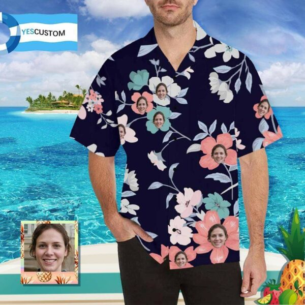 Custom Face Flower Branch Men's All Over Print Hawaiian Shirt  - Free Design 9to5vibe