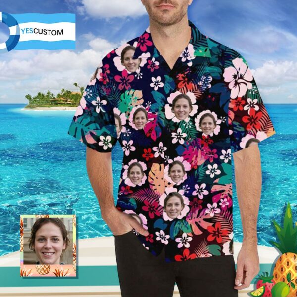 Custom Face Flower Cluster Men's All Over Print Hawaiian Shirt  - Free Design 9to5vibe