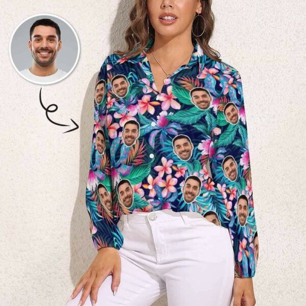 Custom Face Flower Vntage Casual Long Sleeve Hawaiian Shirts - Free Design 9to5vibe