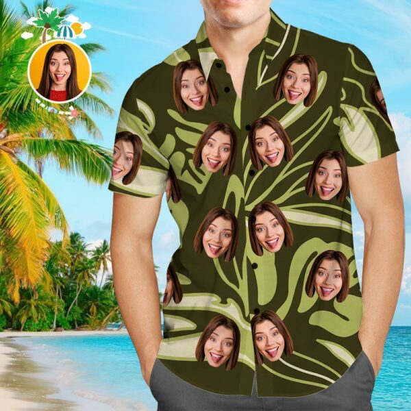 Custom Face Funky Hawaiian Shirt Abstract Leaves Button Down Shirts - Free Design 9to5vibe