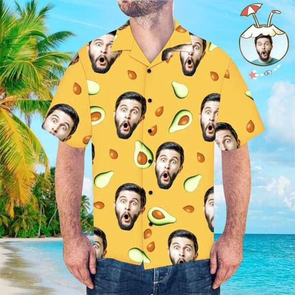 Custom Face Funky Hawaiian Shirt Avocado Button Down Shirts - Free Design 9to5vibe