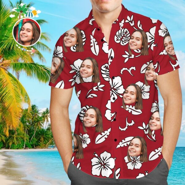 Custom Face Funky Hawaiian Shirt Red Button Down Shortsleeve Shirts - Free Design 9to5vibe