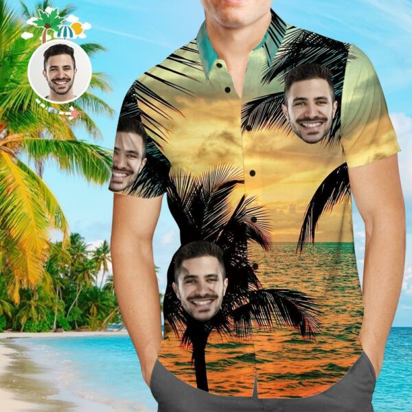 Custom Face Funky Hawaiian Shirt Sunset Button Down Shortsleeve Shirts  - Free Design 9to5vibe