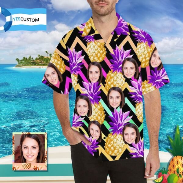 Custom Face Golden Pineapple Men's All Over Print Hawaiian Shirt  - Free Design 9to5vibe