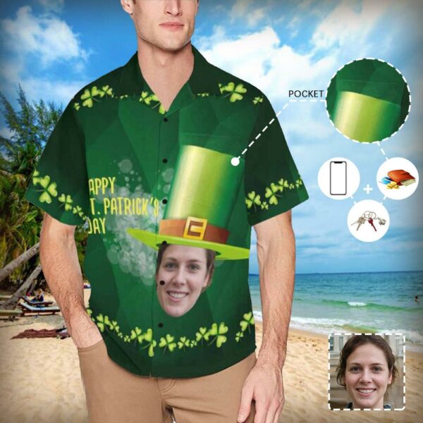 Custom Face Green Giant Hat Men's All Over Print Hawaiian Shirt With Chest Pocket  - Free Design 9to5vibe