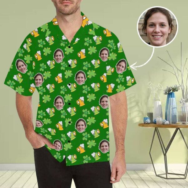 Custom Face Green Hats Men's All Over Print Hawaiian Shirt - Free Design 9to5vibe