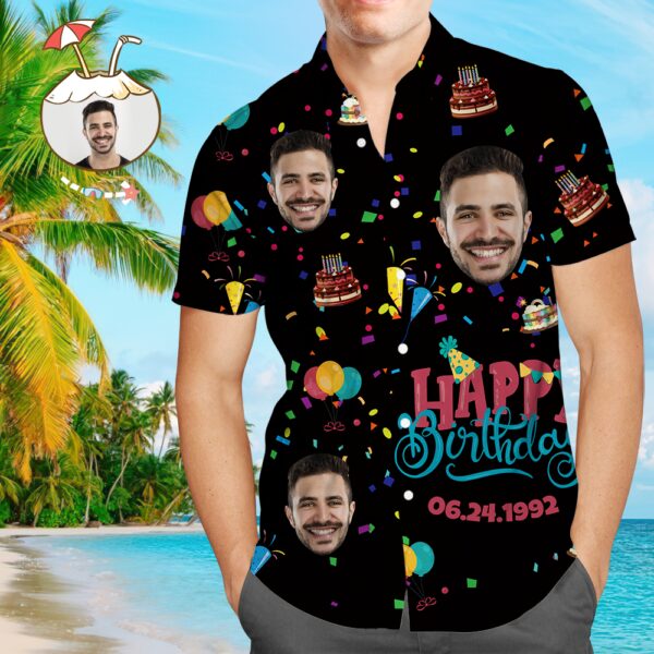 Custom Face Happy Birthday Hawaiian Shirt Men's All Over Print Unique Birthday Gift  - Free Design 9to5vibe