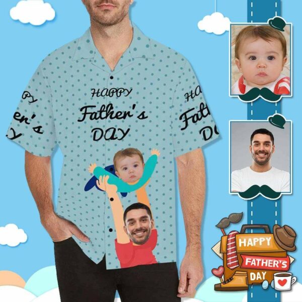 Custom Face Happy Father's Day Hold Men's All Over Print Hawaiian Shirt  - Free Design 9to5vibe