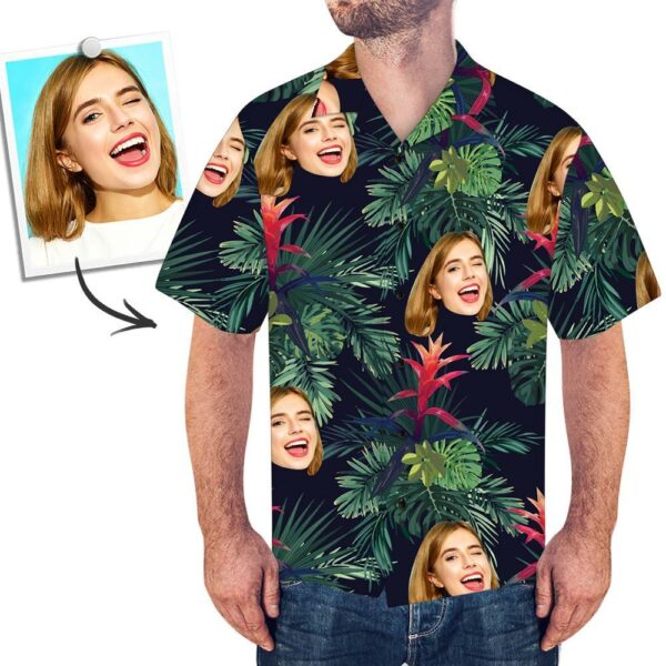 Custom Face Hawaiian Shirt All Over Print Leaves - Free Design 9to5vibe