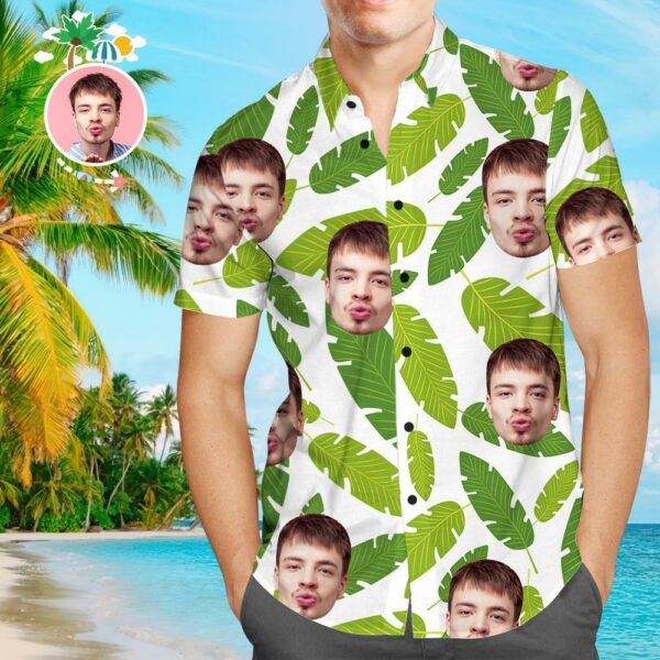 Custom Face Hawaiian Shirt Green Leaves Personalized Tee for Husband  - Free Design 9to5vibe