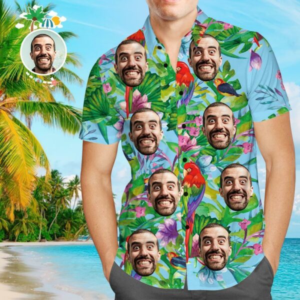 Custom Face Hawaiian Shirt Parrot Personalized Tee for Husband  - Free Design 9to5vibe