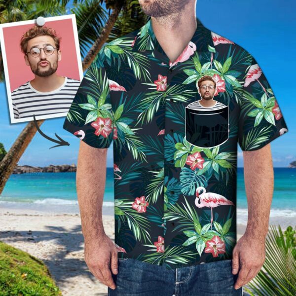 Custom Face Hawaiian Shirt Personalized Photo Fake Pocket Shirt Green Leaf  - Free Design 9to5vibe