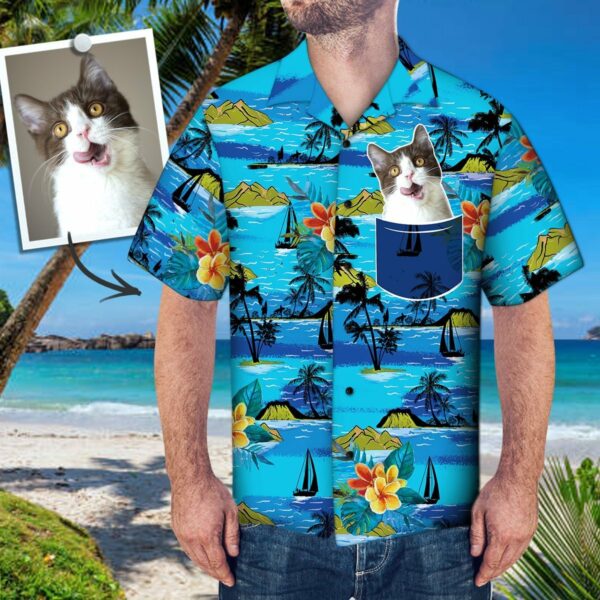 Custom Face Hawaiian Shirt Personalized Photo Fake Pocket Shirt Sailing Tree  - Free Design 9to5vibe