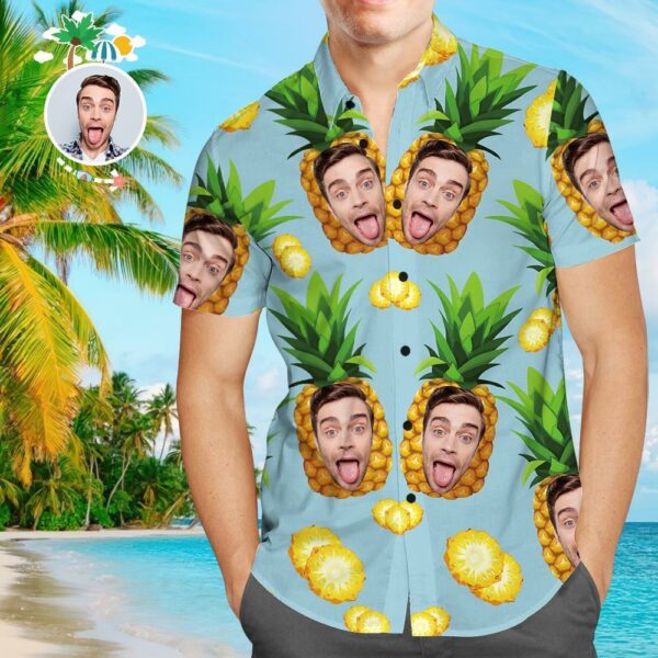 Custom Face Hawaiian Shirt Pineapple Personalized Tee for Husband  - Free Design 9to5vibe