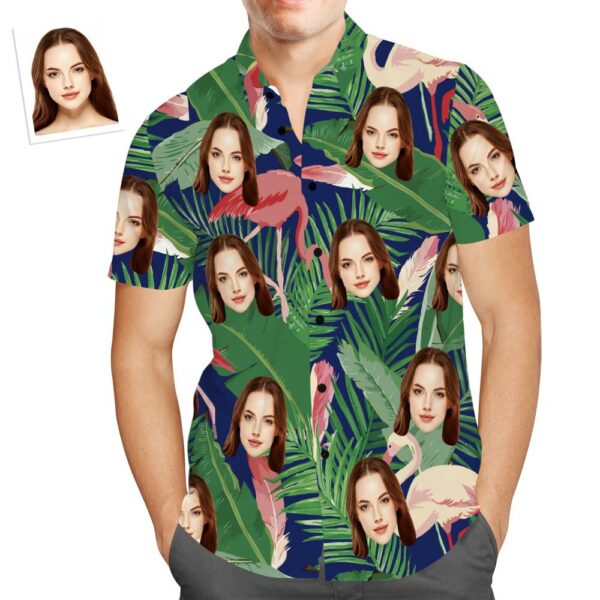 Custom Face Hawaiian Shirt Pink Flamingo Holiday Beach Shirts for Him  - Free Design 9to5vibe