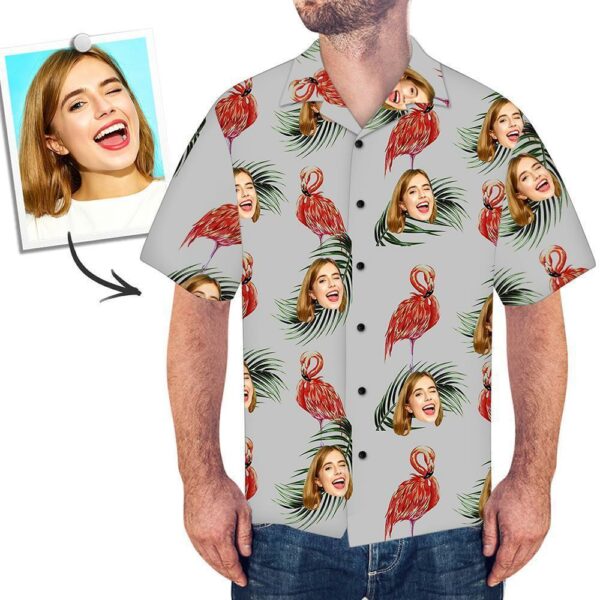 Custom Face Hawaiian Shirt Red Flamingo  - Free Design 9to5vibe