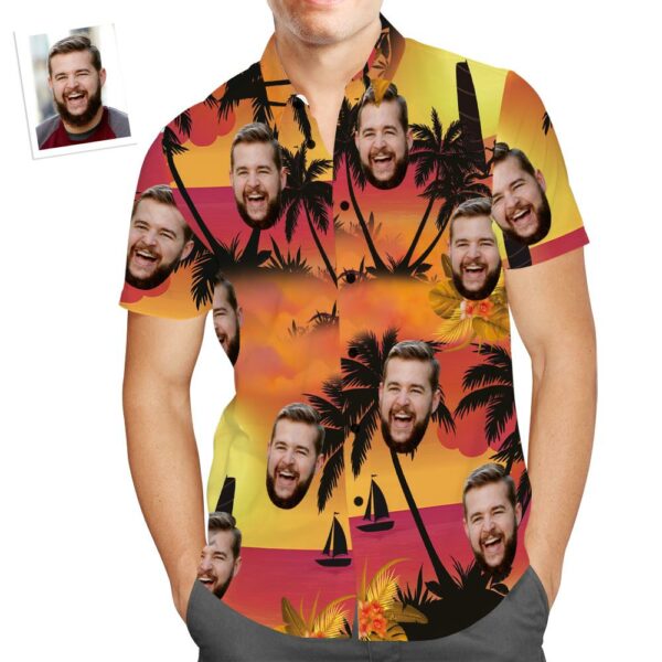 Custom Face Hawaiian Shirt Sunset Coconut Tree Beach Shirt Gift for Men  - Free Design 9to5vibe