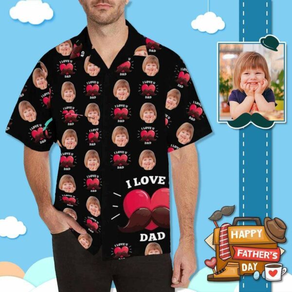 Custom Face I Love You Dad Men's All Over Print Hawaiian Shirt - Free Design 9to5vibe