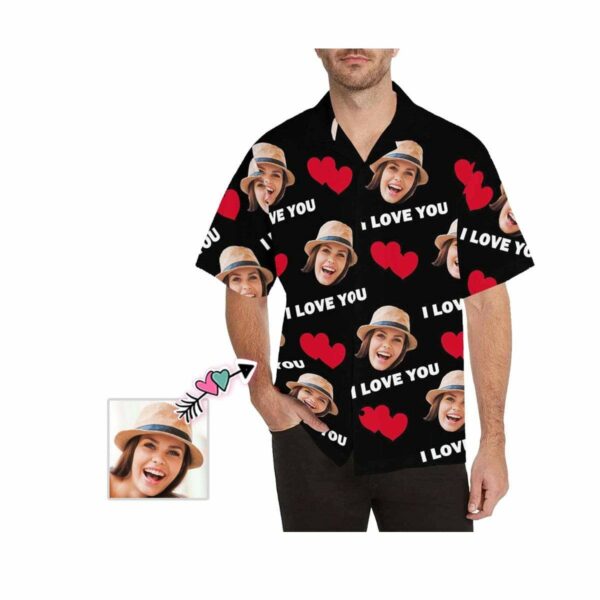 Custom Face I Love You Men's All Over Print Hawaiian Shirt  - Free Design 9to5vibe