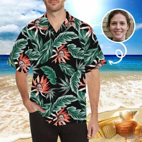 Custom Face Leaves Men's All Over Print Hawaiian Shirt  - Free Design 9to5vibe