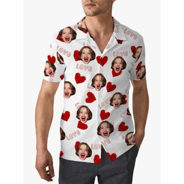 Custom Face Love Heart Men's All Over Print Hawaiian Shirt  - Free Design 9to5vibe