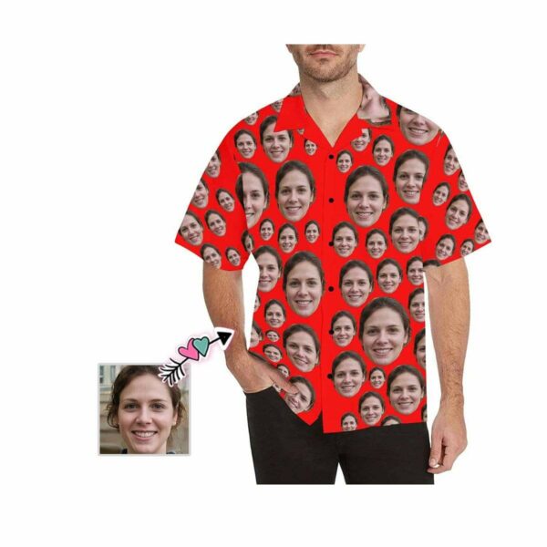 Custom Face Lover Red Men's All Over Print Hawaiian Shirt  - Free Design 9to5vibe