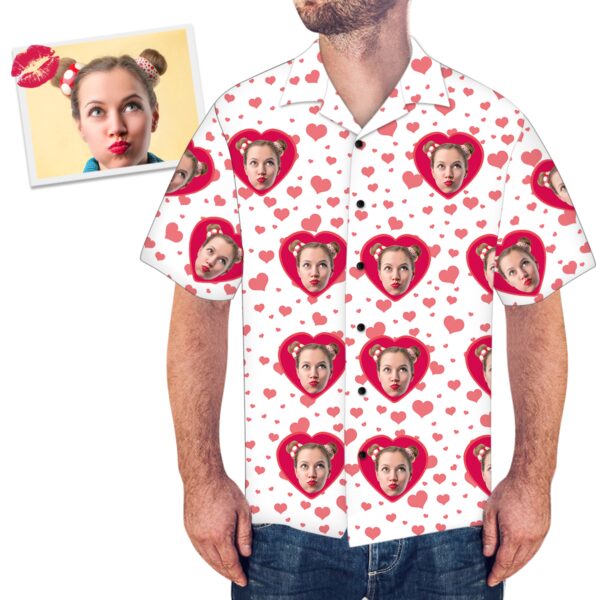 Custom Face Loving Couple Men’S Face Tree And Leaves Love Heart Men’S Hawaiian Shirt | For Men & Women | Adult | Hwp1055 - Free Design 9to5vibe